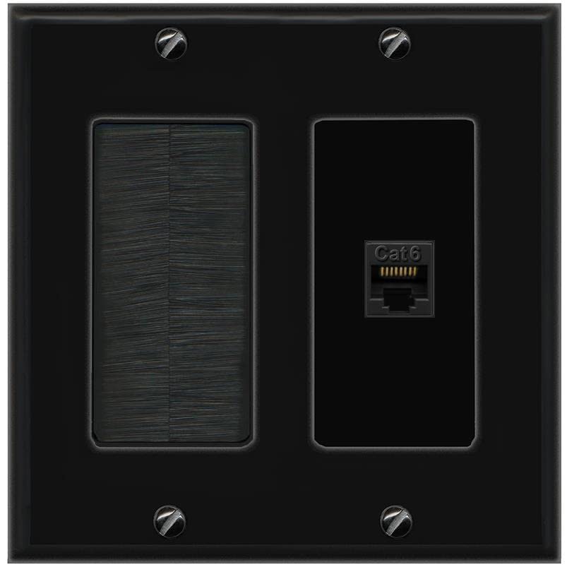RiteAV 1 Port Cat6 Ethernet Wall Plate Female-Female - Brush [Black/Black]