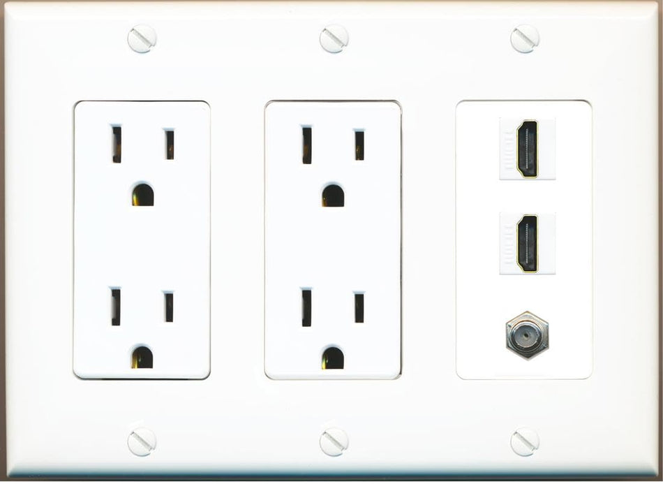 COAX 2 HDMI Wall Plate-2 Outlet White