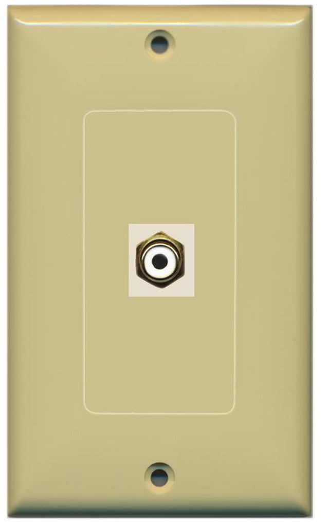 RiteAV - 1 RCA for Subwoofer Audio Port Wall Plate Decorative - Ivory/Ivory - Bracket Included
