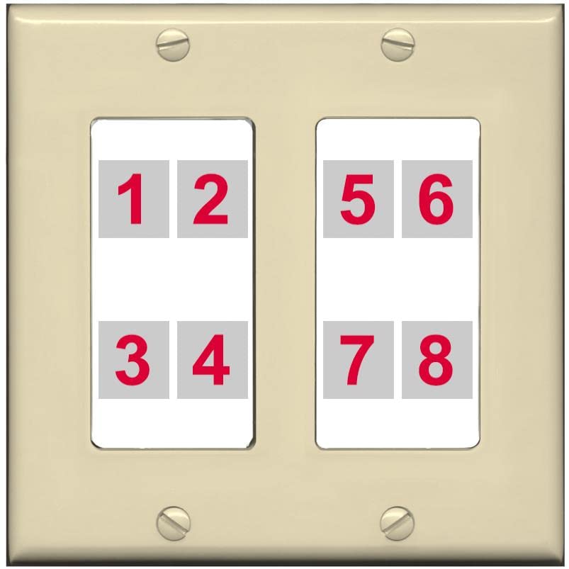 RiteAV - Custom Wall Plate 8 Port - 2 Gang [Ivory/White]