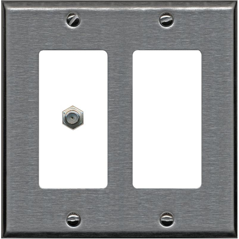 RiteAV 1 Port Coax Cable TV F-Type Wall Plate - 2 Gang [Stainless/White]