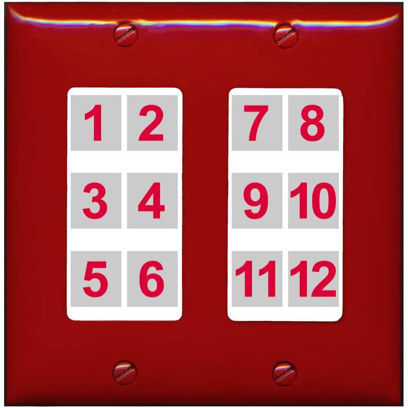 RiteAV - Custom Wall Plate 12 Port - 2 Gang [Red/White]