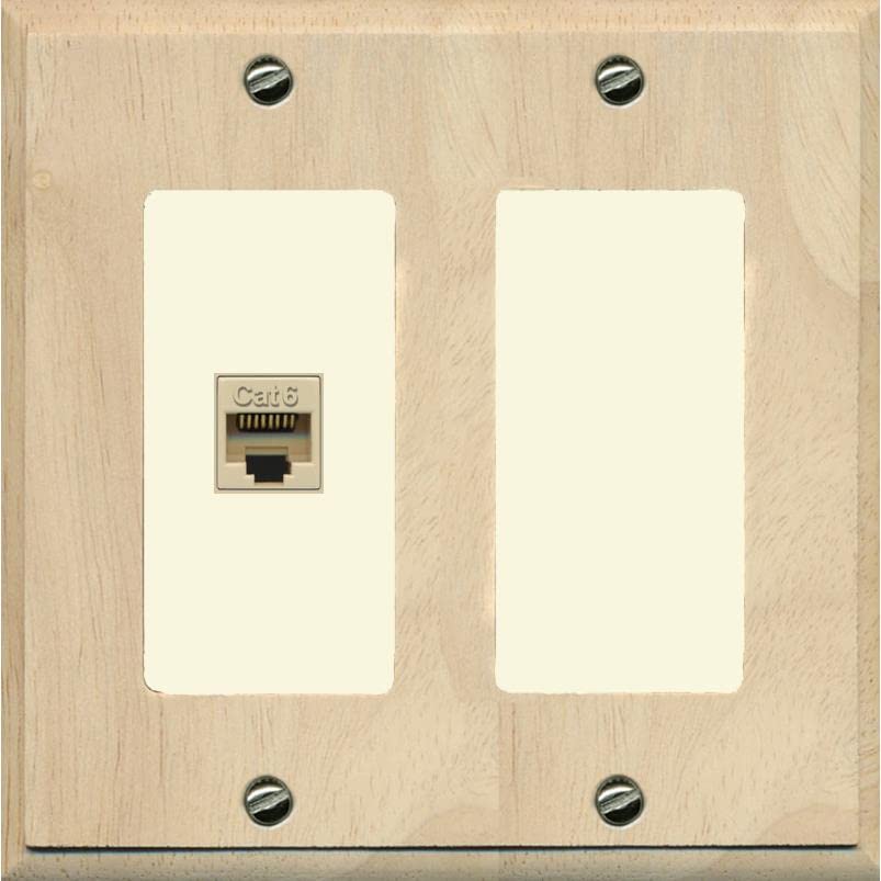 RiteAV 1 Port Cat6 Ethernet Wall Plate Female-Female - 2 Gang [Wood/Light-Almond]