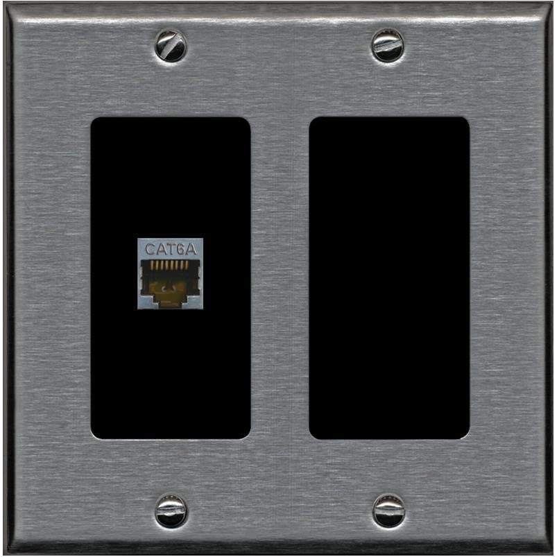 RiteAV 1 Port Cat6A Wall Plate - 2 Gang [Stainless/Black]