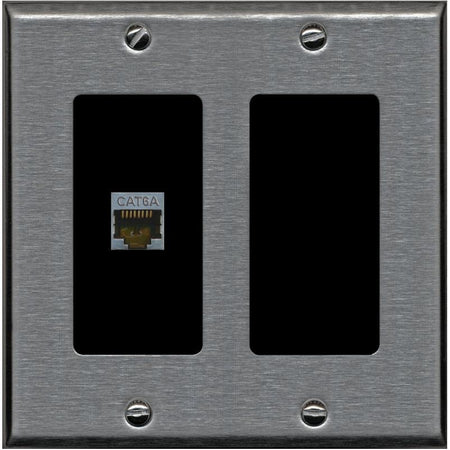 RiteAV 1 Port Cat6A Wall Plate - 2 Gang [Stainless/Black]