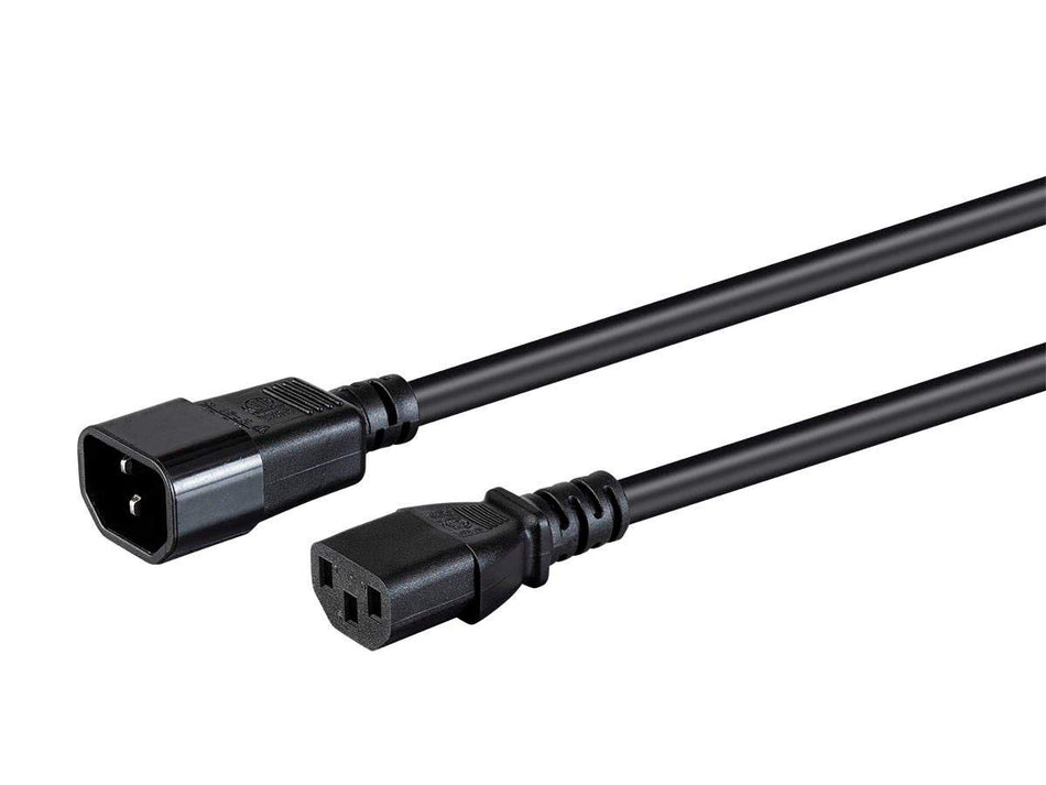 Monoprice Heavy Duty Extension Cord - 2 Feet - Black | IEC 60320 C14 to IEC 60320 C13, 14AWG, 15A, SJT, 100-250V