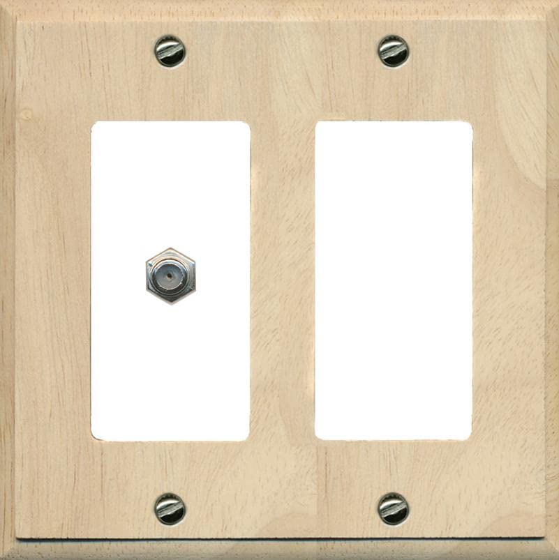 RiteAV 1 Port Coax Cable TV F-Type Wall Plate - 2 Gang [Wood/White]