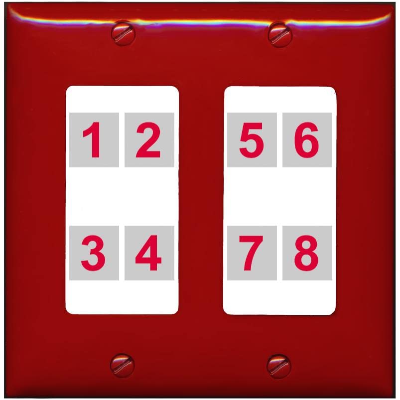RiteAV - Custom Wall Plate 8 Port - 2 Gang [Red/White]