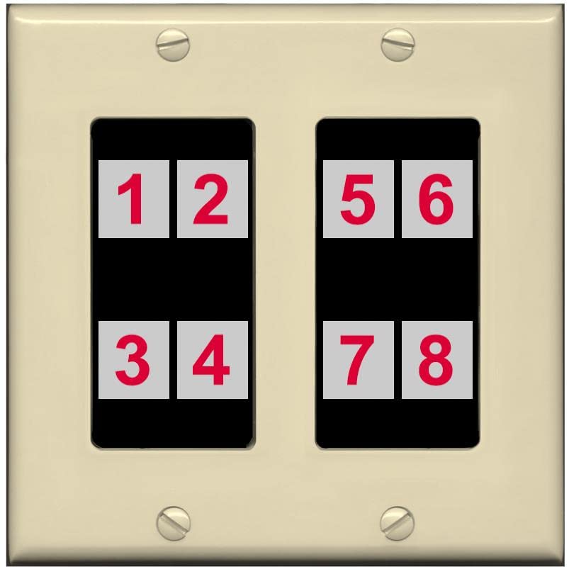 RiteAV - Custom Wall Plate 8 Port - 2 Gang [Ivory/Black]