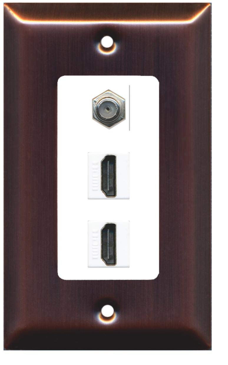 RiteAV - 2 Port HDMI 1 Coax Cable TV- F-Type Decorative Wall Plate - Copper/White