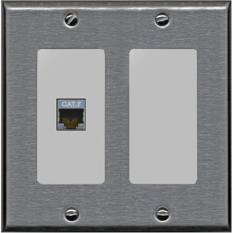 RiteAV 1 Port Cat7 Shielded Ethernet Wall Plate - 2 Gang [Stainless/Gray]