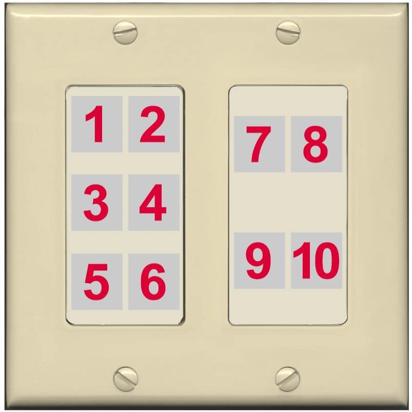 RiteAV - Custom Wall Plate 10 Port - 2 Gang [Ivory/Light-Almond]
