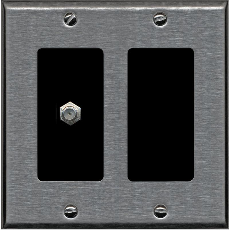 RiteAV 1 Port Coax Cable TV F-Type Wall Plate - 2 Gang [Stainless/Black]