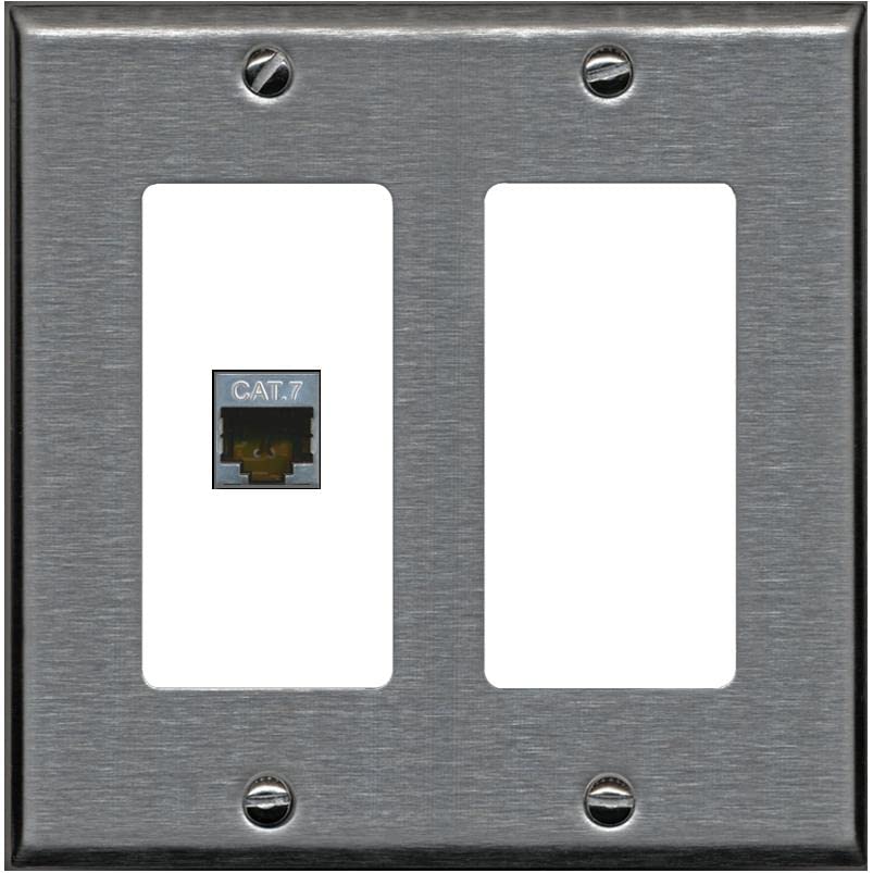 RiteAV 1 Port Cat7 Shielded Ethernet Wall Plate - 2 Gang [Stainless/White]