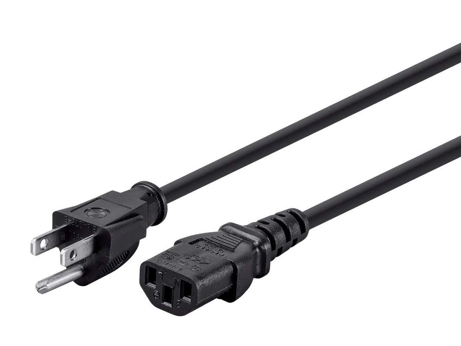 Monoprice Power Cord - NEMA 5-15P to IEC 60320 C13, 18AWG, 10A/1250W, 125V, 3-Prong, 12ft, Black