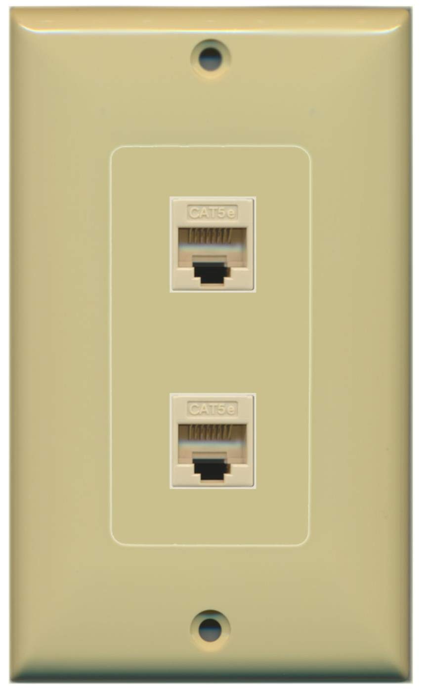 RiteAV - 2 Port Cat5e Ethernet Wall Plate Decorative - Ivory - Bracket Included
