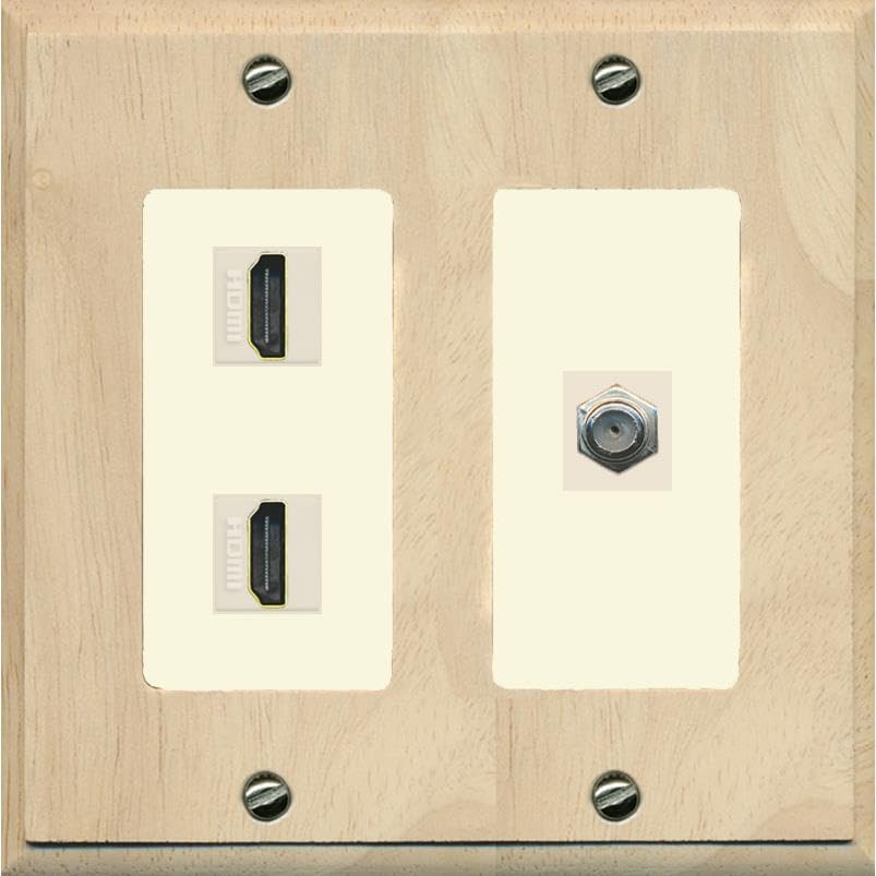 Coax 2 HDMI Wall Plate-2 Gang Wood/Light-Almond