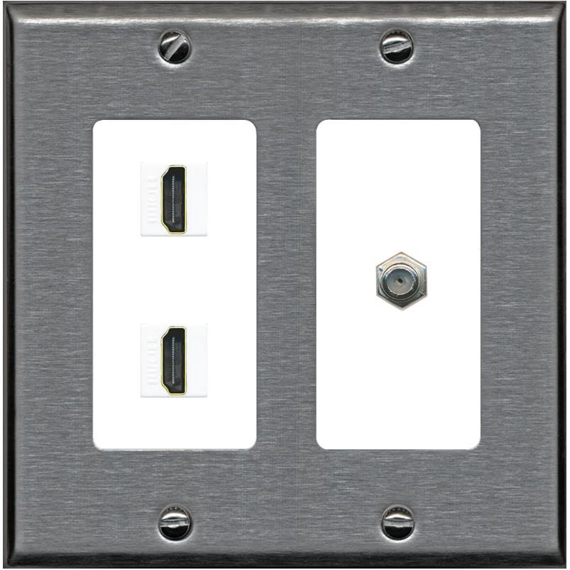 Coax 2 HDMI Wall Plate-2 Gang Stainless/White