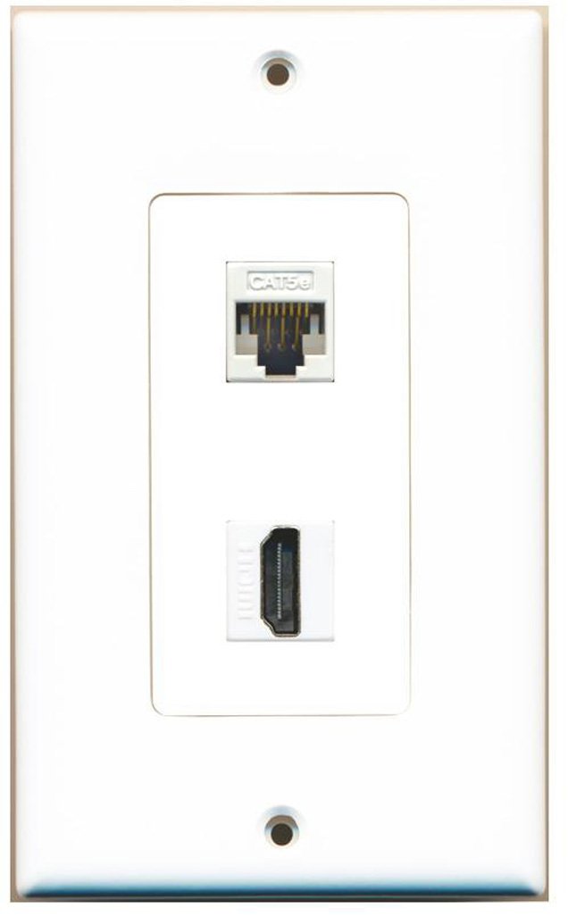 RiteAV 1 Gang Wall Plate Oversized White 2 Port Cat5e White HDMI White