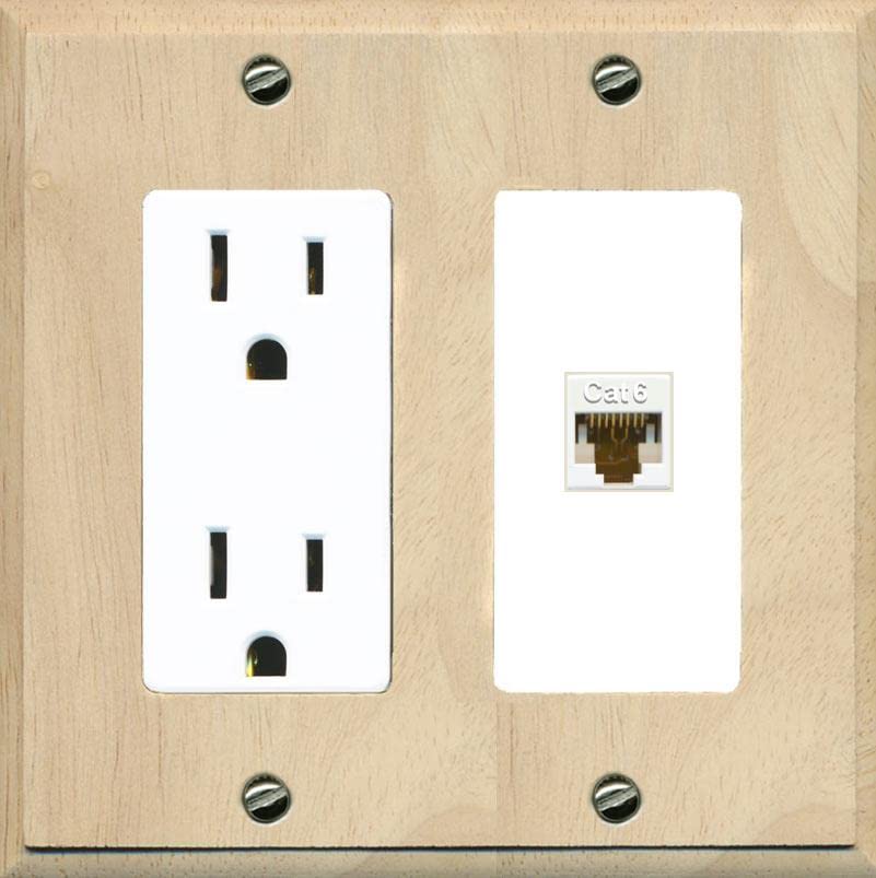 RiteAV 1 Port Cat6 Ethernet Wall Plate Female-Female - Outlet [Wood/White]