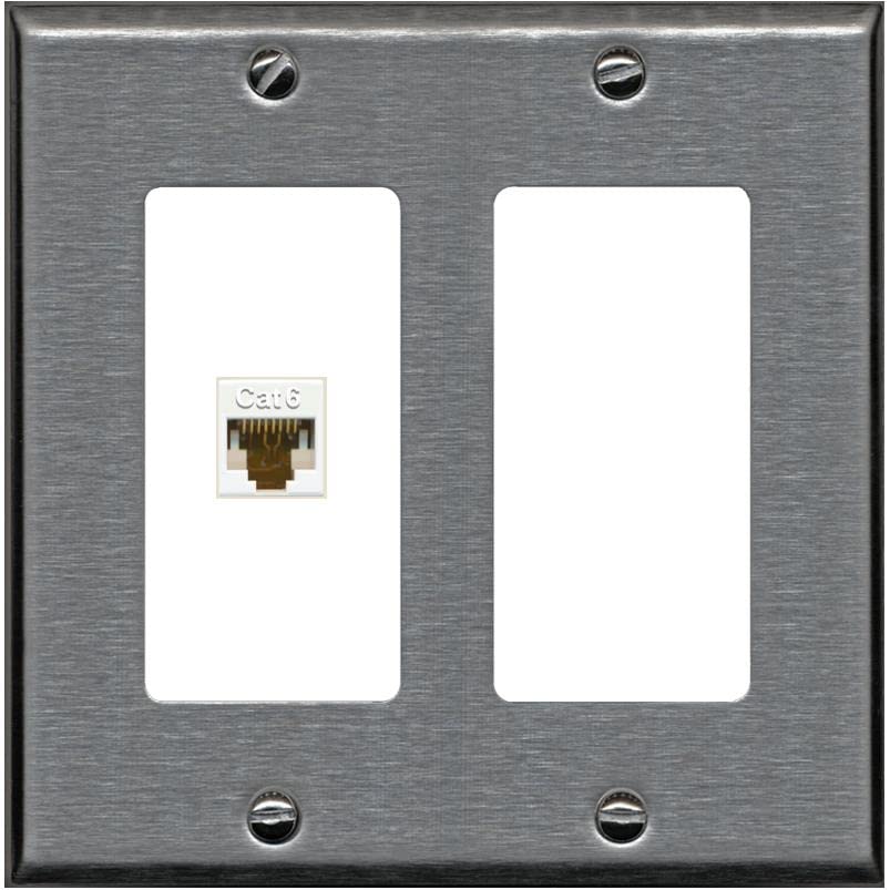 RiteAV 1 Port Cat6 Ethernet Wall Plate Female-Female - 2 Gang [Stainless/White]
