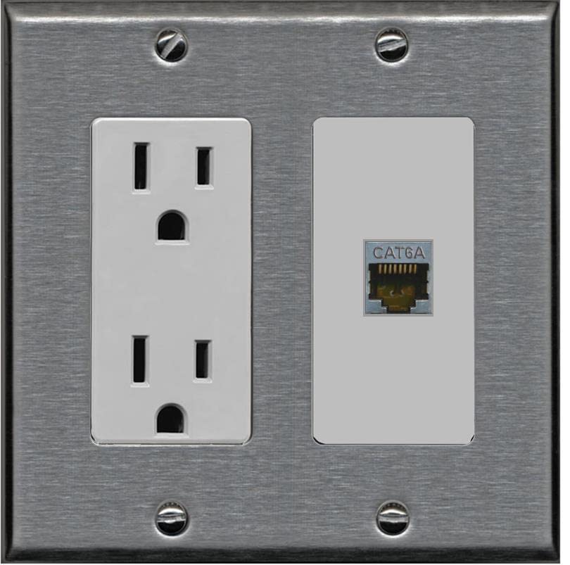 RiteAV 1 Port Cat6A Wall Plate - Outlet [Stainless/Gray]