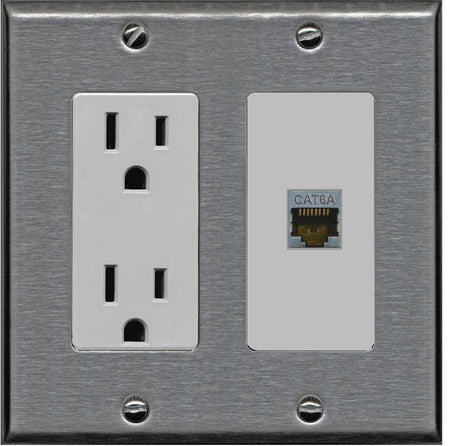 RiteAV 1 Port Cat6A Wall Plate - Outlet [Stainless/Gray]