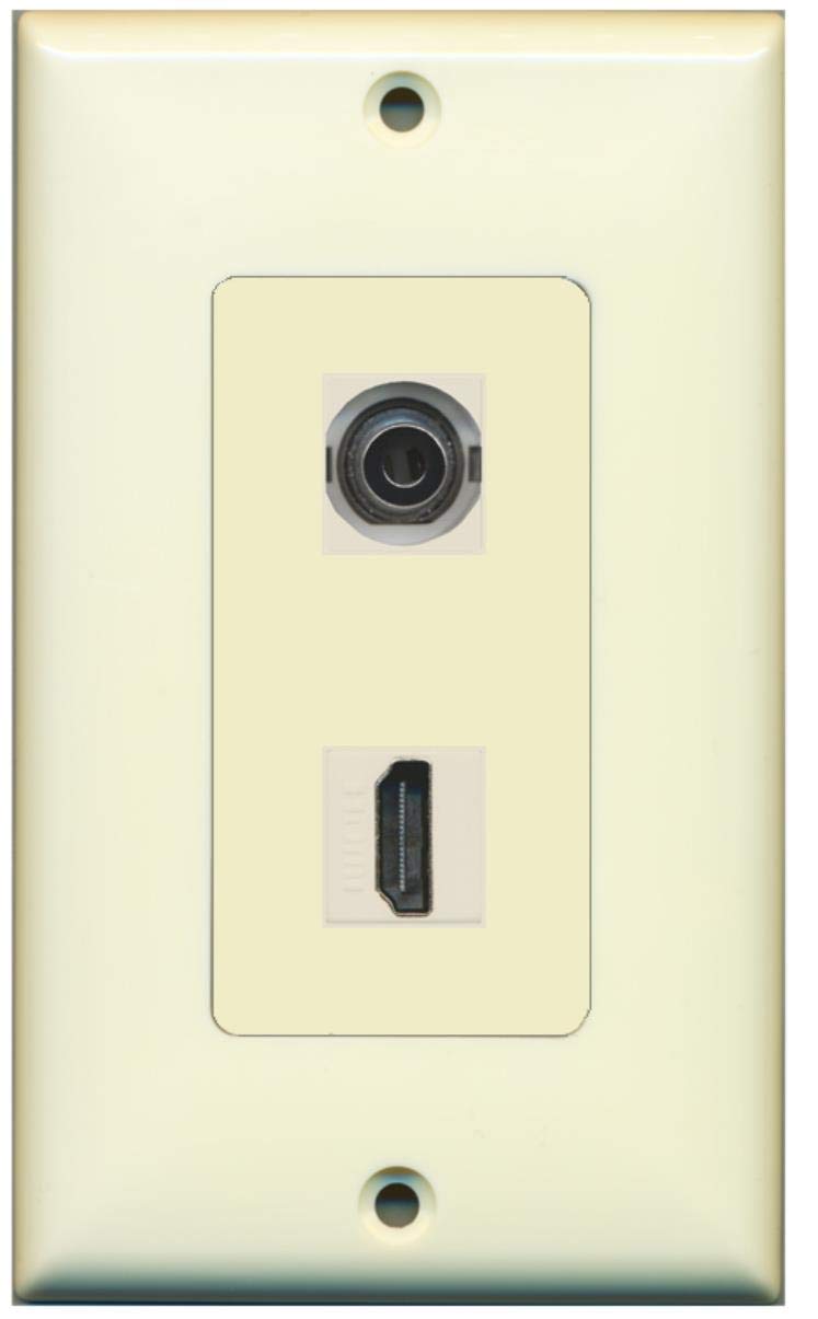 RiteAV - 3.5mm Audio Headphone Jack and 1 HDMI Port Wall Plate Decorative - Light Almond - Bracket Included