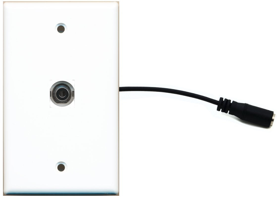 RiteAV (1 Gang Flat) 3.5mm Wall Plate w/Pigtail Extension Cable White