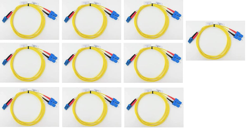 2 Meter Singlemode Duplex Fiber Optic Cable (9/125) - LC to SC - Yellow - 10 Pack