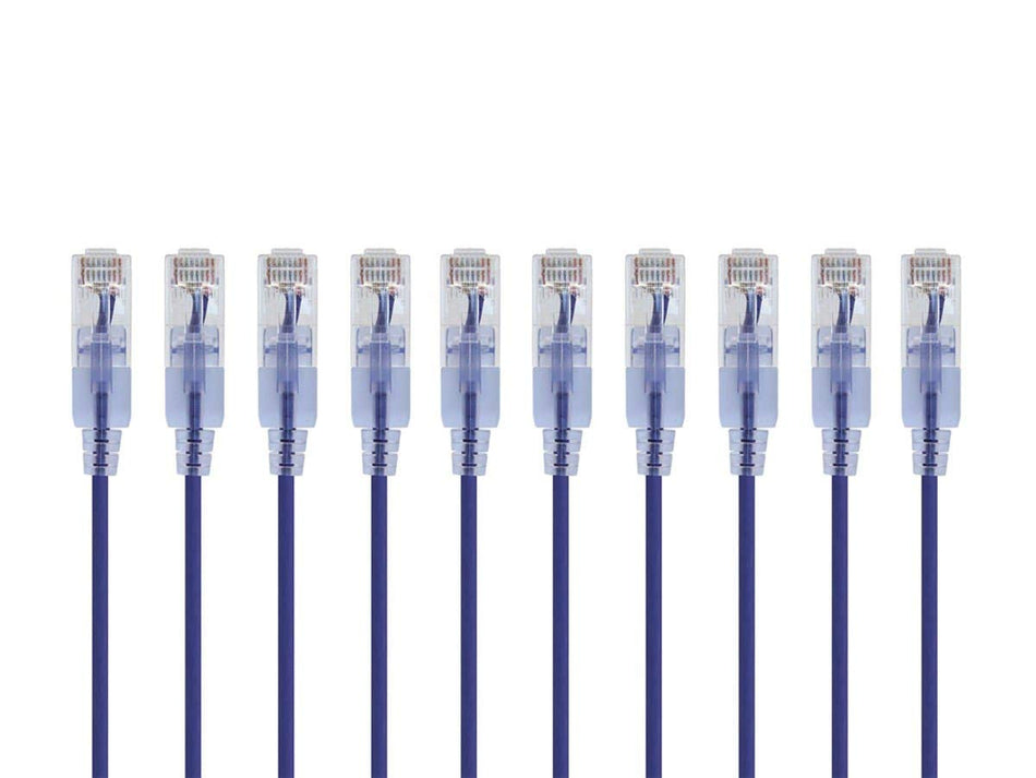RiteAV - SlimRun Cat6A Ethernet Patch Cable - Network Internet Cord - RJ45, Stranded, UTP, Pure Bare Copper Wire, 28AWG, 0.5 Feet, Purple, 10-Pack