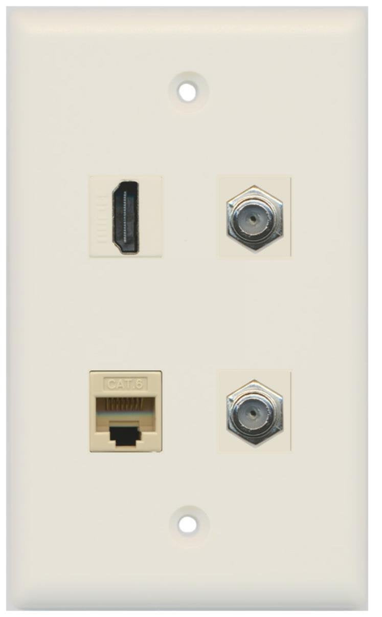 RiteAV - 1 Port HDMI 2 Port Coax Cable TV- F-Type 1 Port Cat6 Ethernet Wall Plate - Light Almond