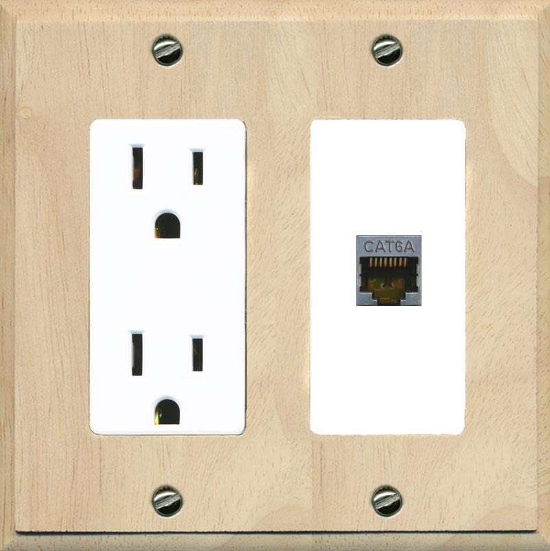 RiteAV 1 Port Cat6A Wall Plate - Outlet [Wood/White]