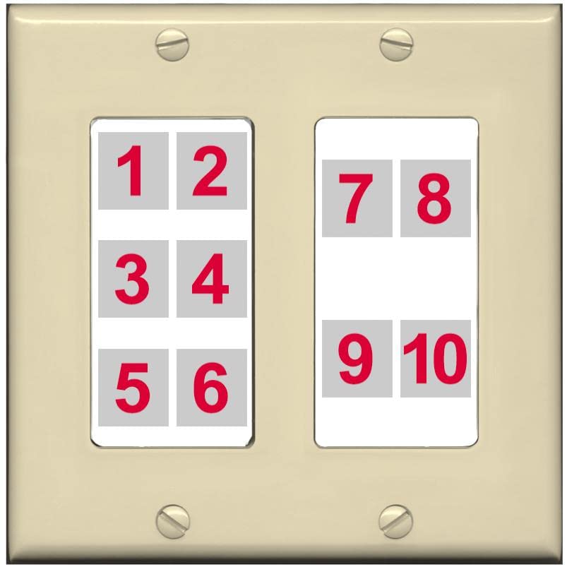RiteAV - Custom Wall Plate 10 Port - 2 Gang [Ivory/White]