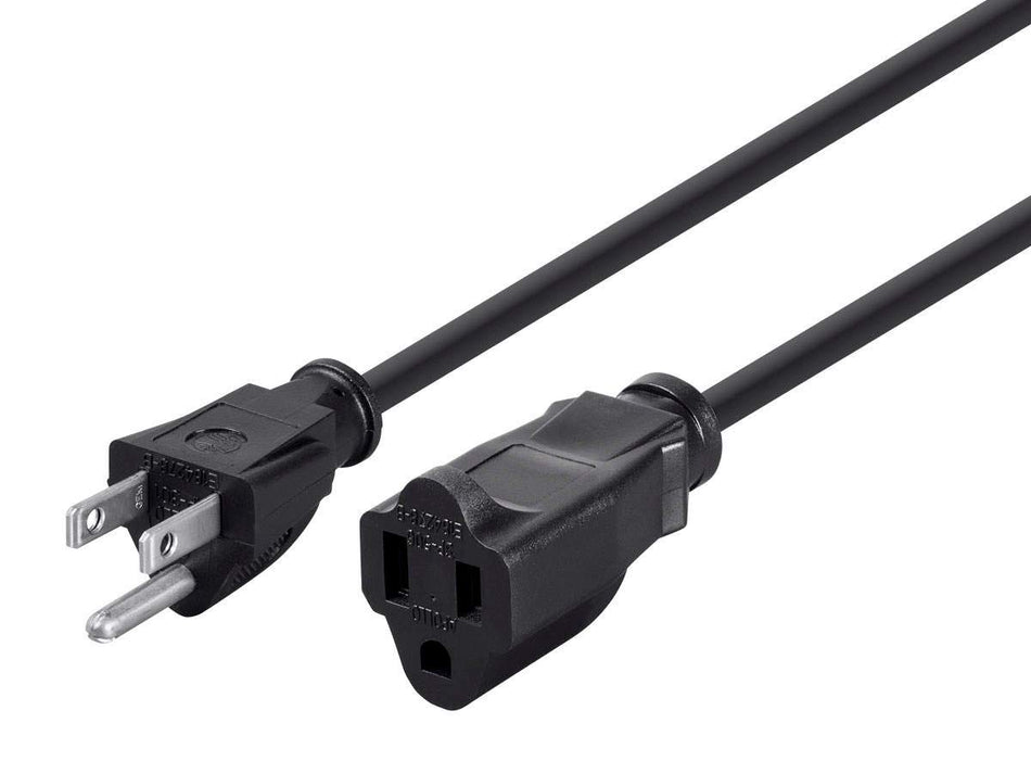 Monoprice 105304 50ft 14AWG Power Extension Cord Cable, 15A (NEMA 5-15P to NEMA 5-15R) Black - 15A