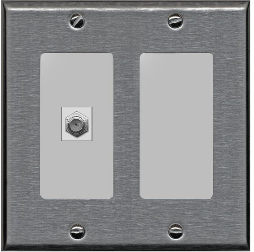 RiteAV 1 Port Coax Cable TV F-Type Wall Plate - 2 Gang [Stainless/Gray]