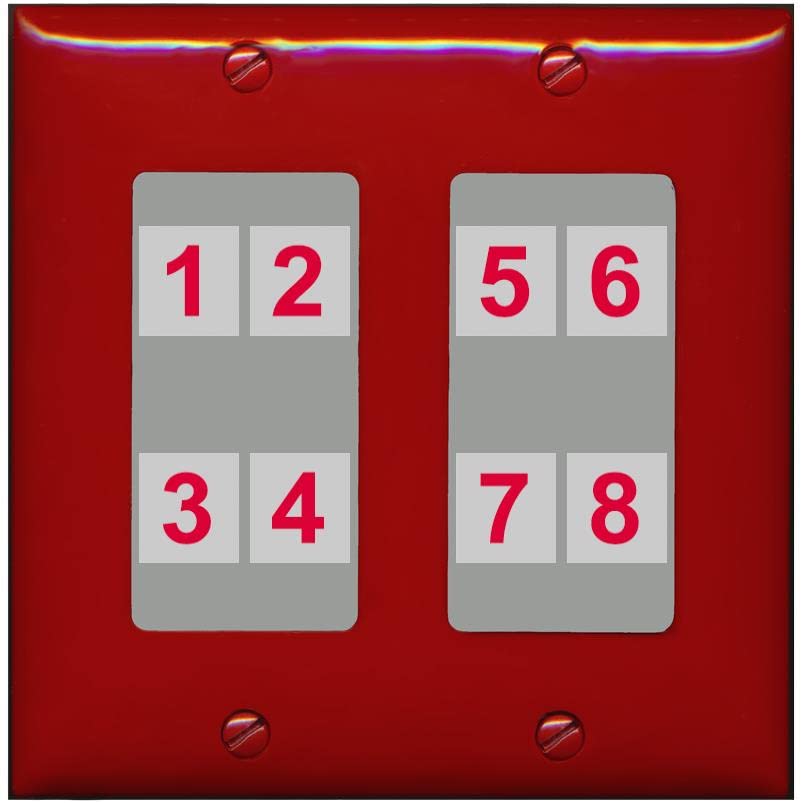 RiteAV - Custom Wall Plate 8 Port - 2 Gang [Red/Gray]