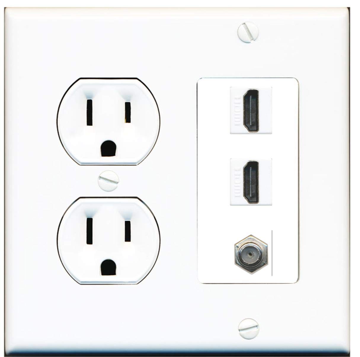 15 Amp Round Power Outlet 2 Port HDMI 1 Coax Cable-TV F-Type Wall Plat ...