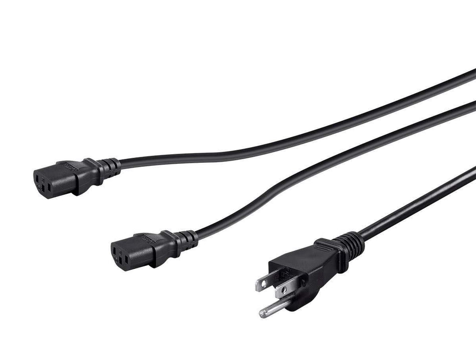 Monoprice Power Cord Splitter - 10 Feet - Black | NEMA 5-15P to 2X IEC 60320 C13, 18AWG, 10A, SJT, Usable for 100-250 VAC Applications