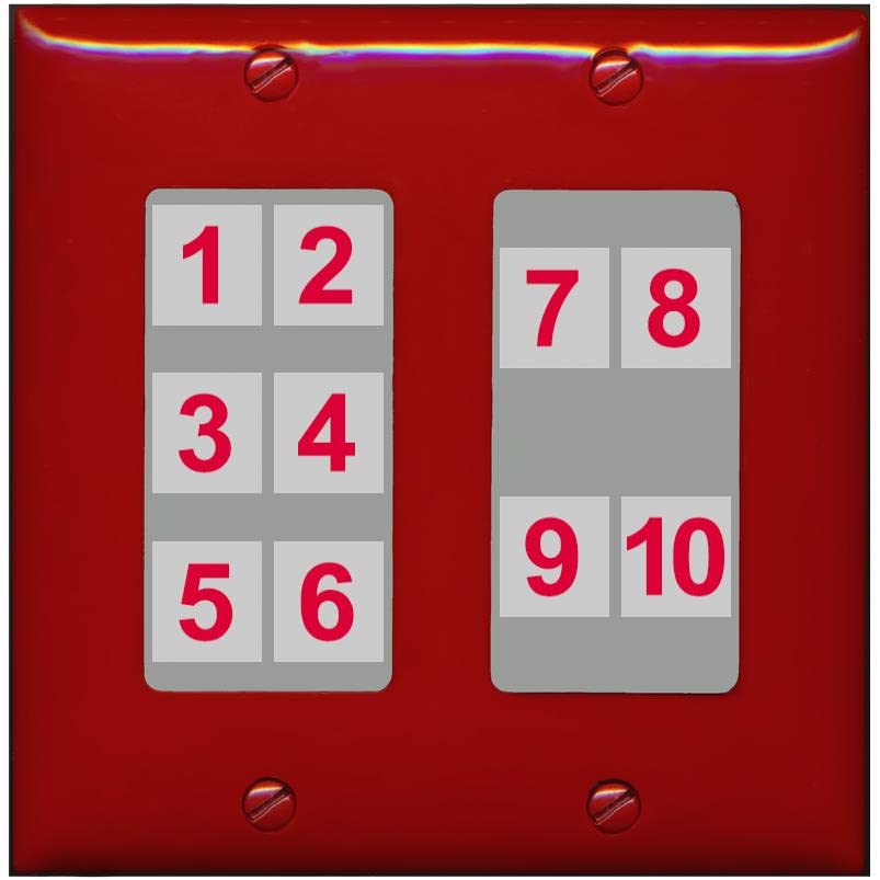 RiteAV - Custom Wall Plate 10 Port - 2 Gang [Red/Gray]