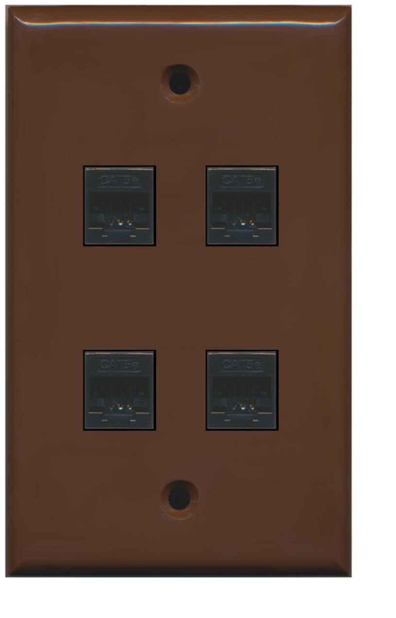 RiteAV 1 Gang 4 Port Cat5e Wall Plate - Brown