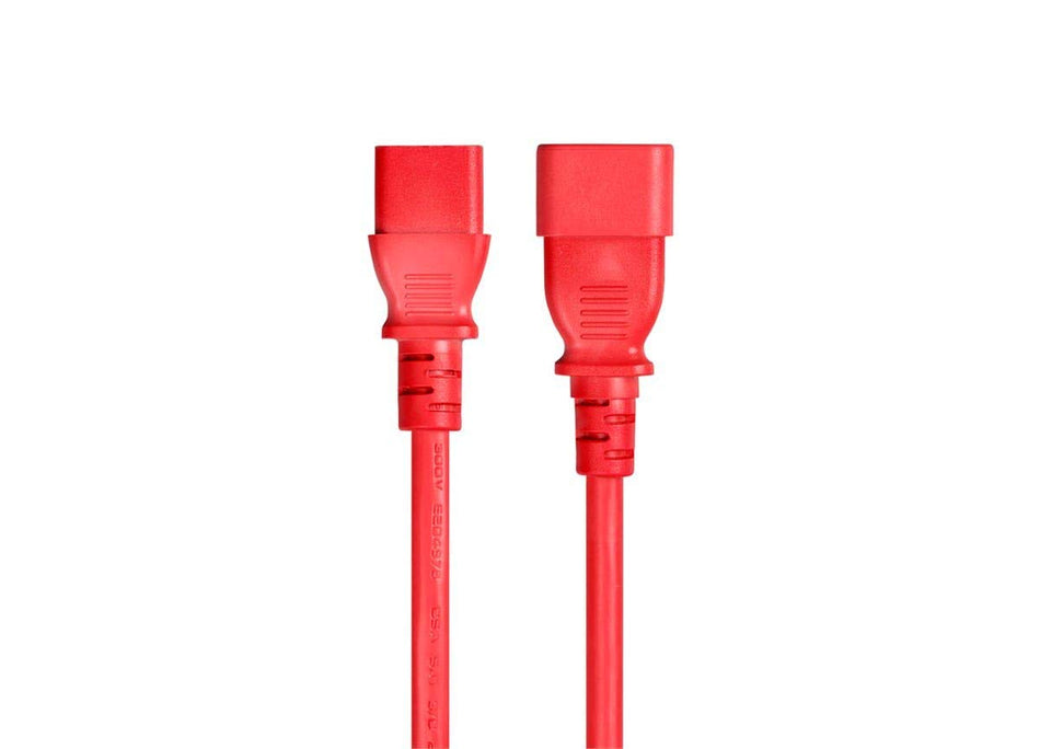Monoprice Extension Cord - 3 Feet - Red IEC 60320 C14 to IEC 60320 C13, 16AWG, 13A/1625W, 125V, 3-Prong, SJT, for Powering Computers, Monitors, etc.
