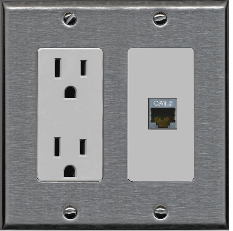 RiteAV 1 Port Cat7 Shielded Ethernet Wall Plate - Outlet [Stainless/Gray]