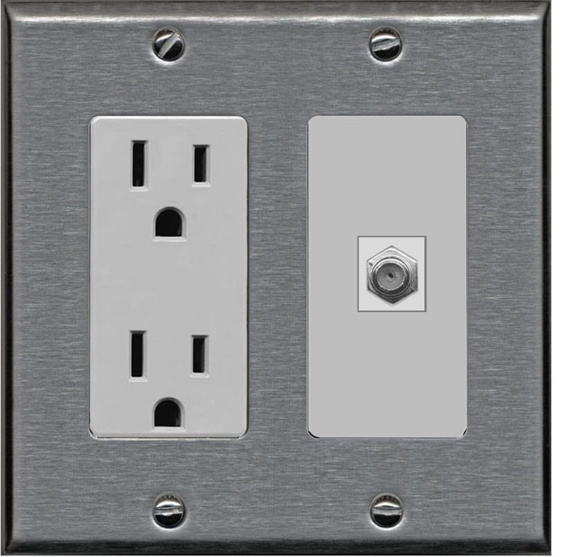 RiteAV 1 Port Coax Cable TV F-Type Wall Plate - Outlet [Stainless/Gray]