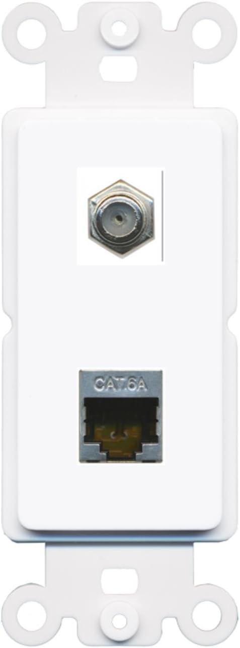 RiteAV - Coax Cat6A Shielded Port Wall Plate Decorative (Rocker) White