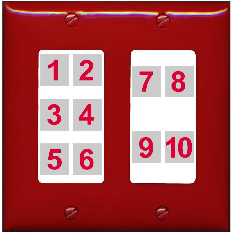 RiteAV - Custom Wall Plate 10 Port - 2 Gang [Red/White]