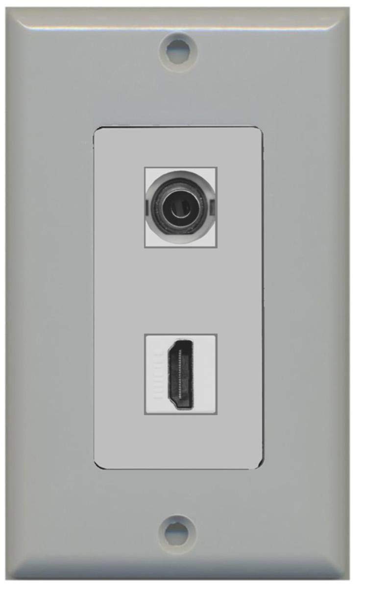 RiteAV - 3.5mm Audio Headphone Jack and 1 HDMI Port Wall Plate Decorative - Gray - Bracket Included