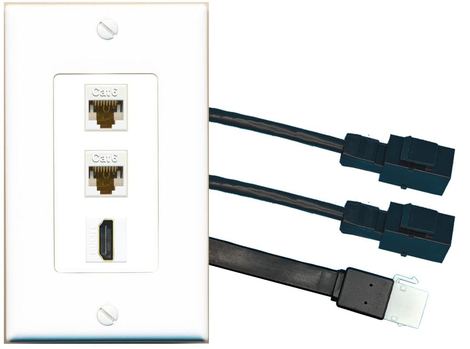 RiteAV 2 CAT6 HDMI Wall Plate with Pigtail Dongle Extension White