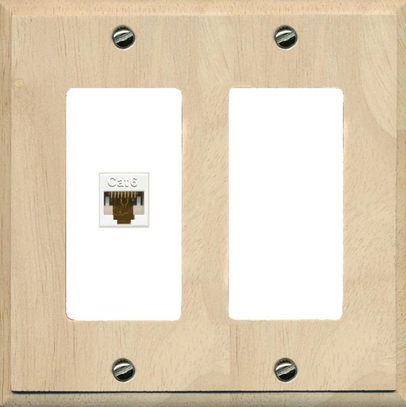 RiteAV 1 Port Cat6 Ethernet Wall Plate Female-Female - 2 Gang [Wood/White]