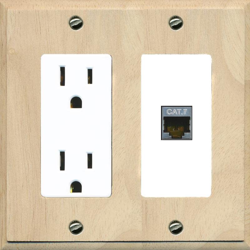 RiteAV 1 Port Cat7 Shielded Ethernet Wall Plate - Outlet [Wood/White]